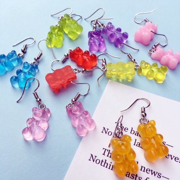Gummy Bear Candy Retro Lightweight Fun/Cartoon Colorful Cute Dainty Earrings - Picture 15 of 16